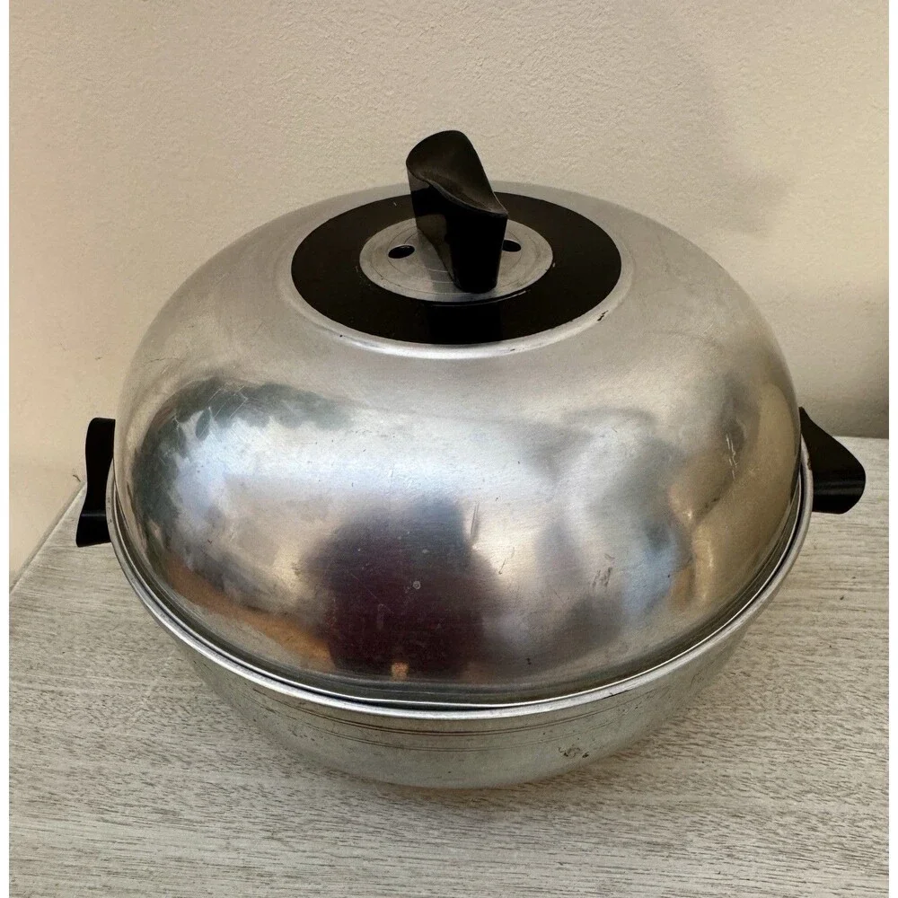 Vintage West Bend Aluminum Serving Oven Bun Warmer Buns Girl Graphic 3 Piece MCM